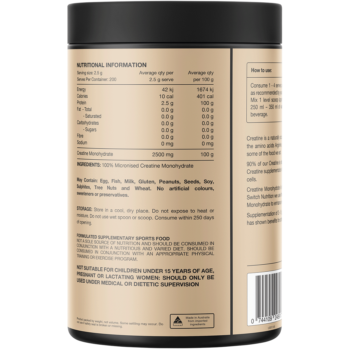 Switch Nutrition Creatine 100% Pure Micronized Monohydrate Unflavoured 500g