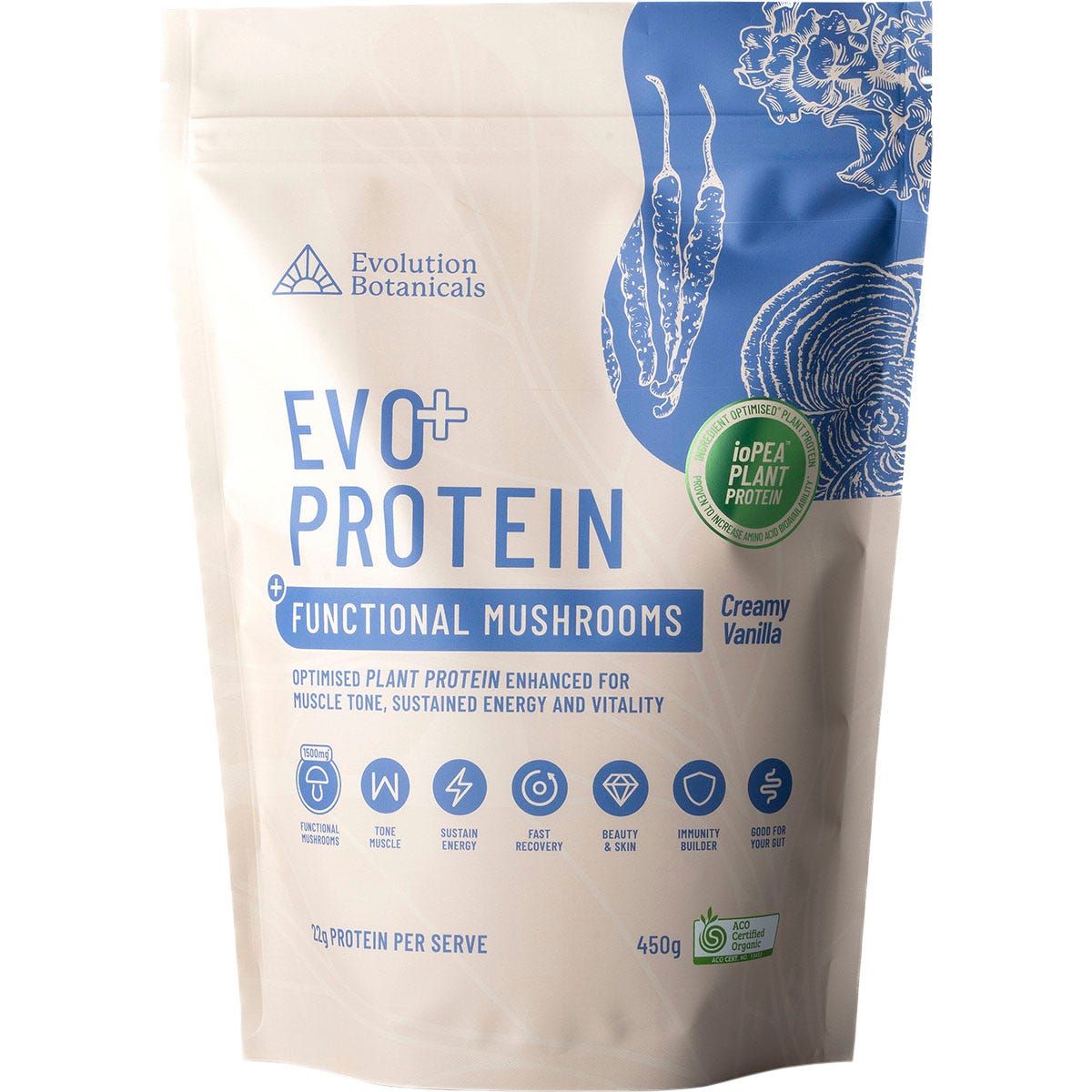 Evolution Botanicals EVO+ Protein Functional Mushrooms Creamy Vanilla 450g