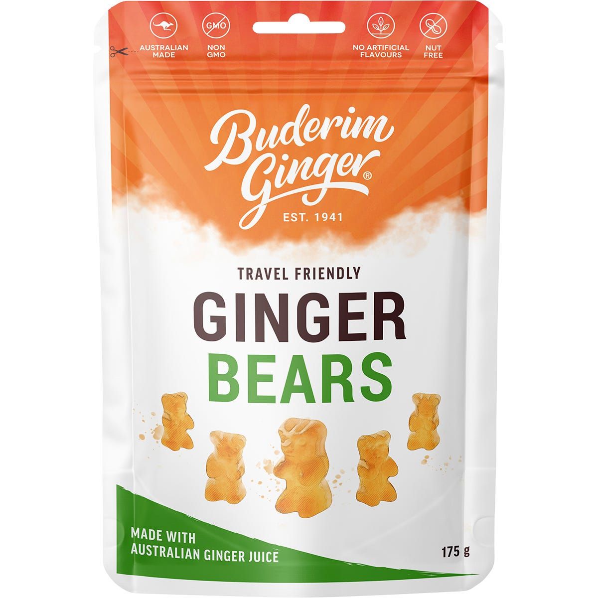 Buderim Ginger Ginger Bears Travel Friendly 175g