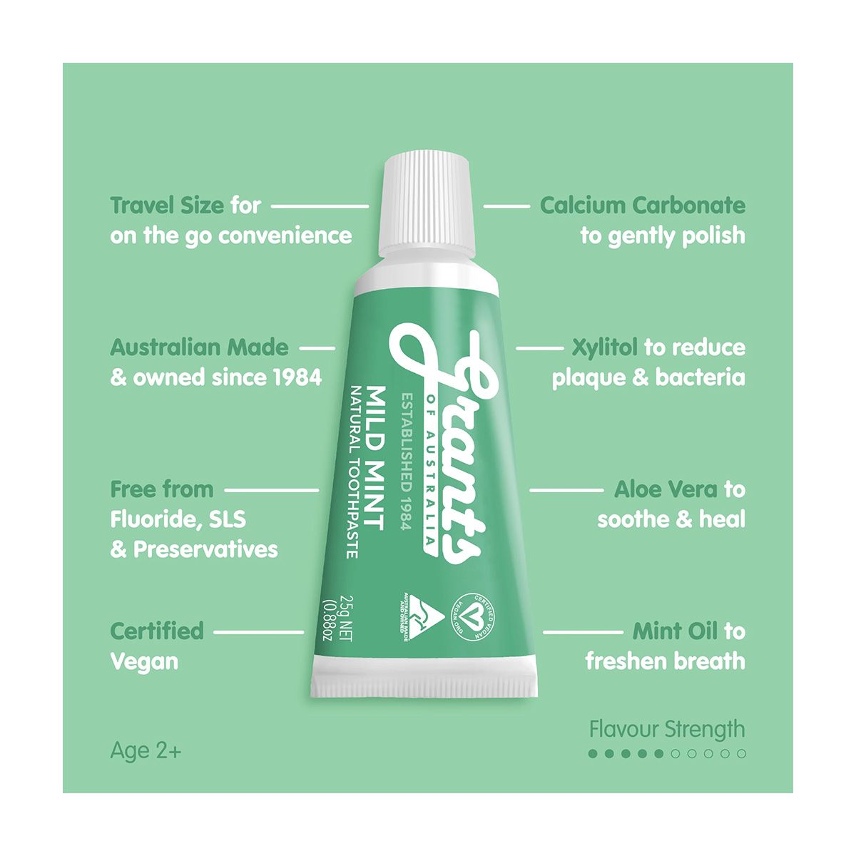 Grants Natural Toothpaste Mild Mint 25g Travel Mini