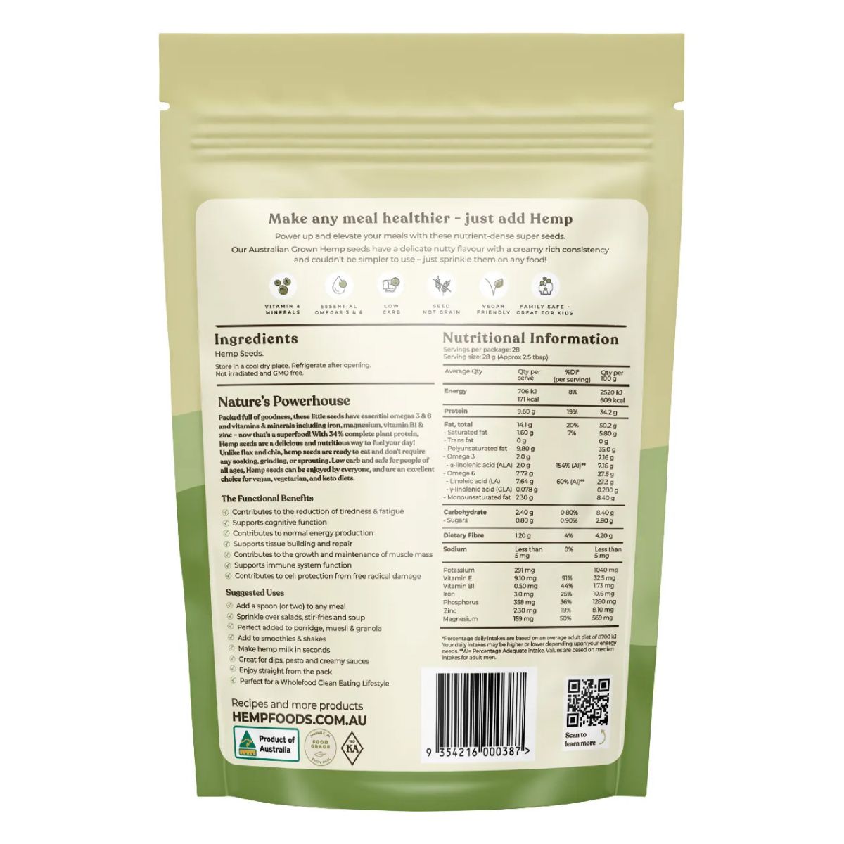 Hemp Foods Australia Australian Hemp Seeds Hulled 800g