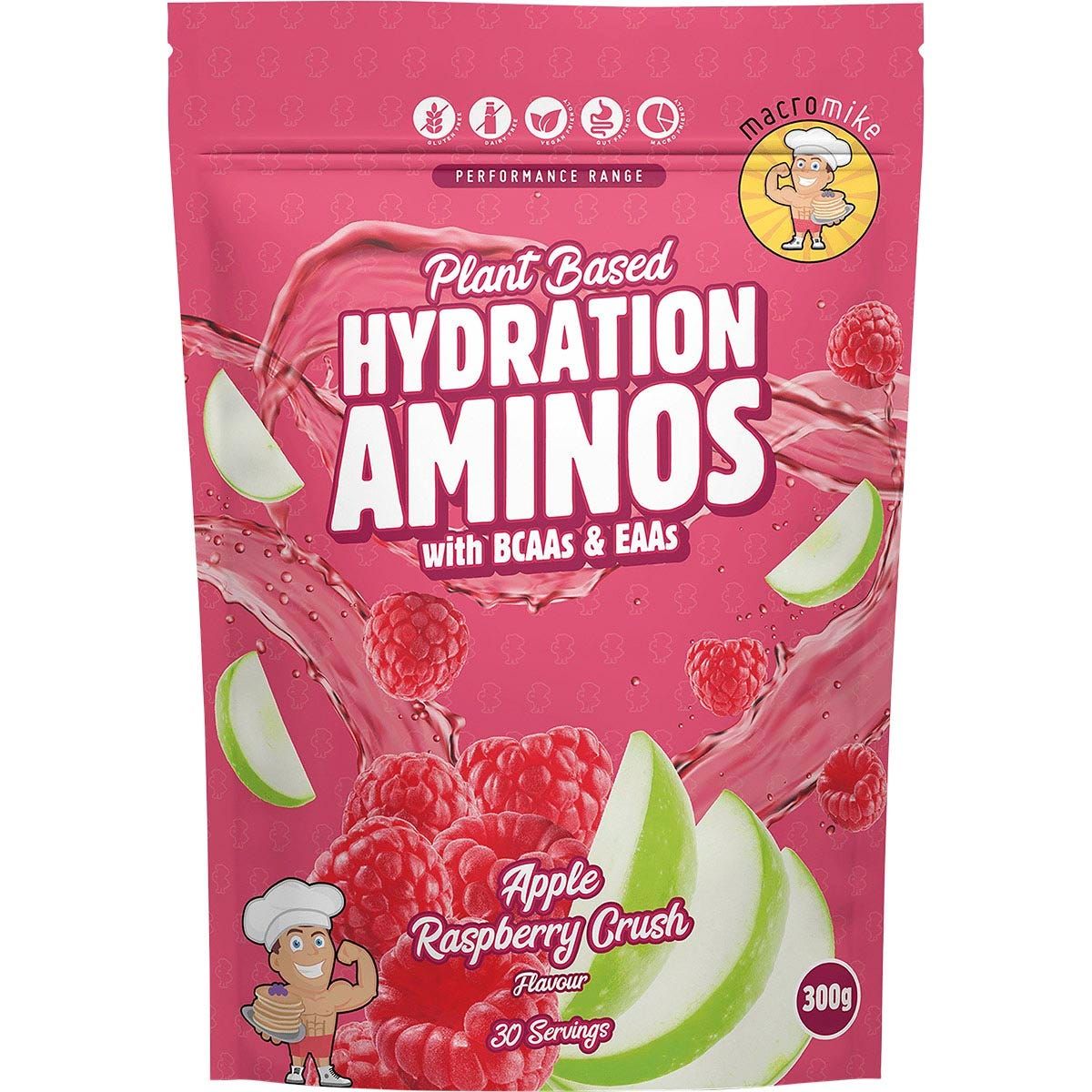 Macro Mike Plant Based Hydration Aminos Apple Raspberry Crush Bag 30 x 10gr