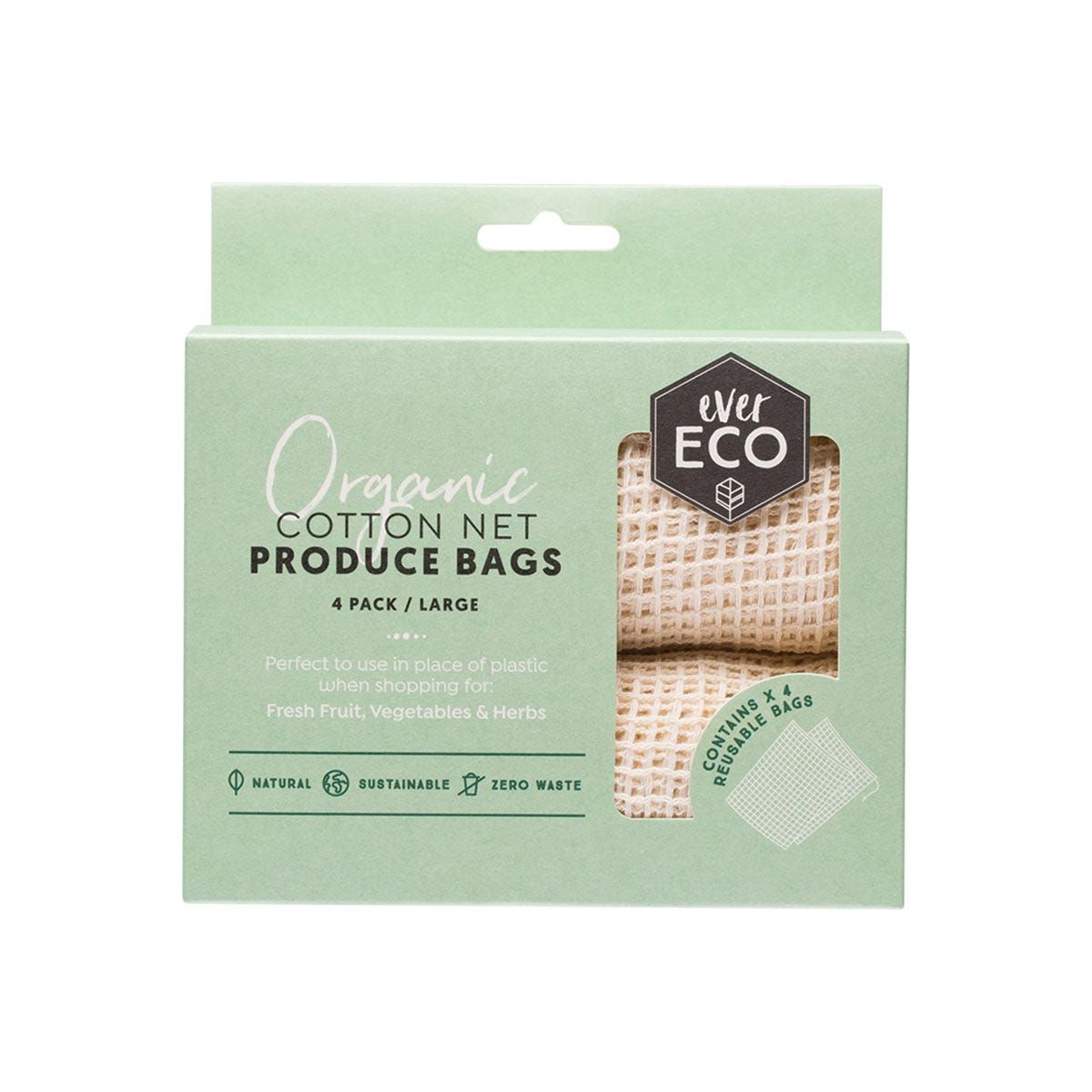 Ever Eco Reusable Produce Bags Organic Cotton Net 4 pack