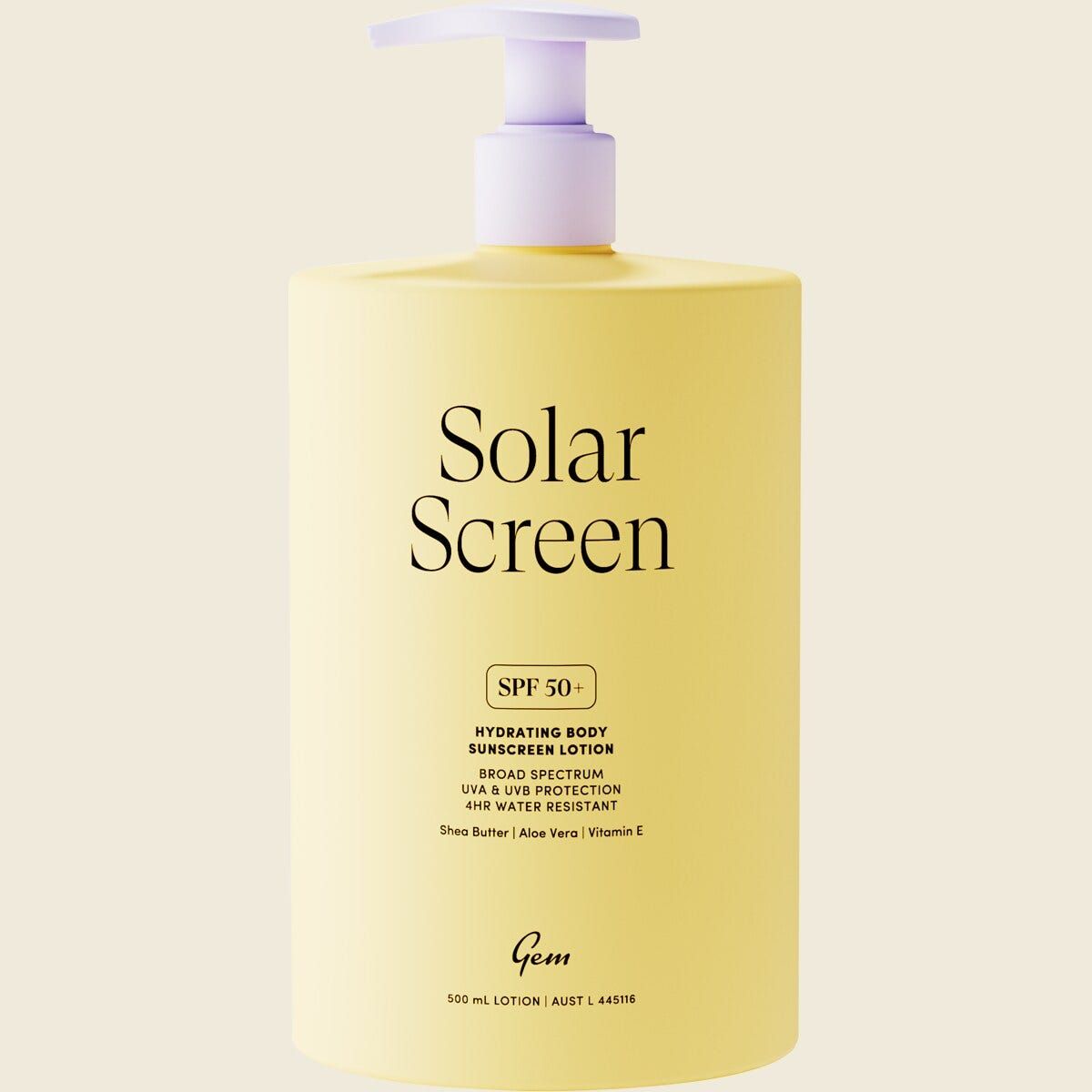 Gem Solar Screen SPF50+ Hydrating Body Sunscreen Lotion 500ml Lotion