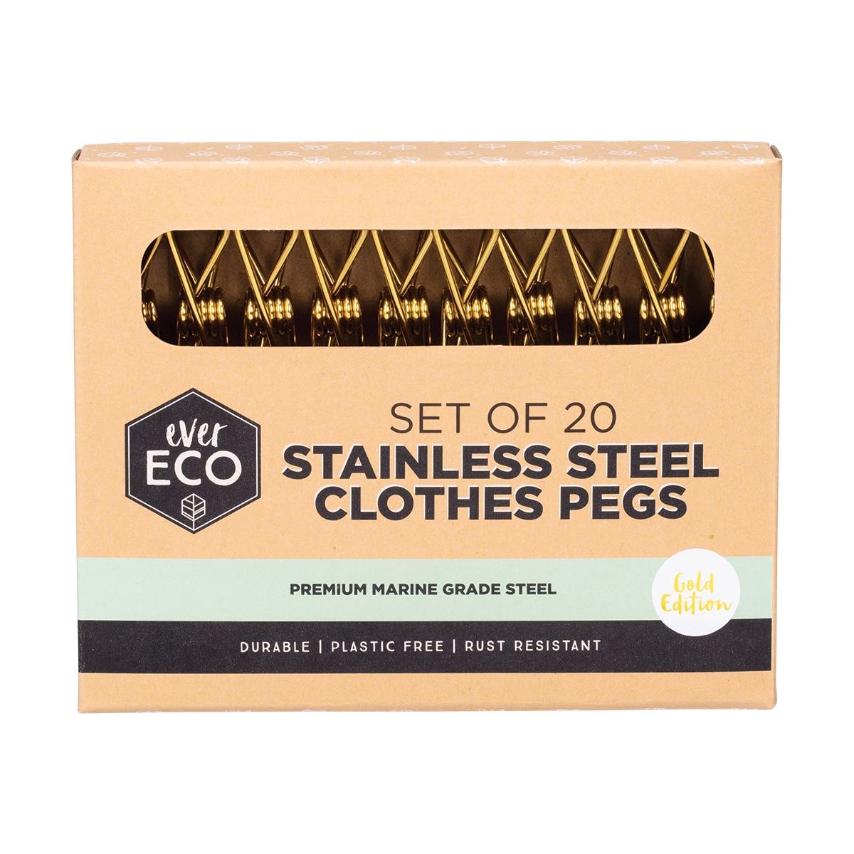 Ever Eco Marine Grade Stainless Steel Pegs Gold 20 pack
