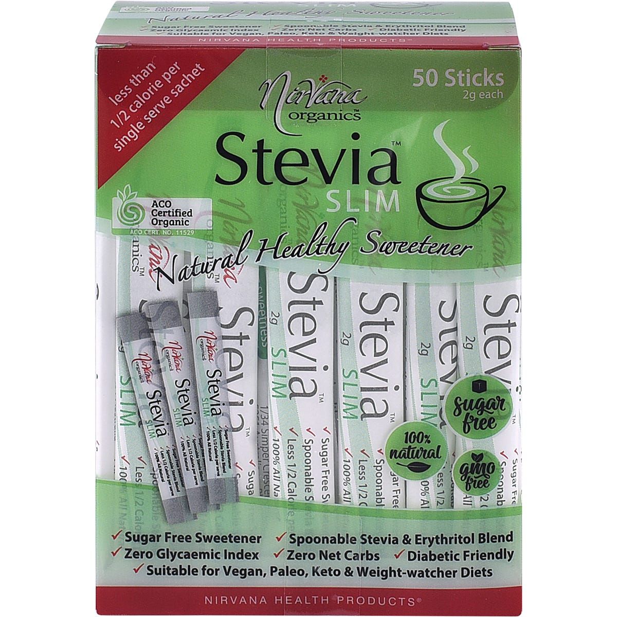 Nirvana Organics Stevia & Erythritol Sweetener Stevia Slim Sticks 50 x 2g