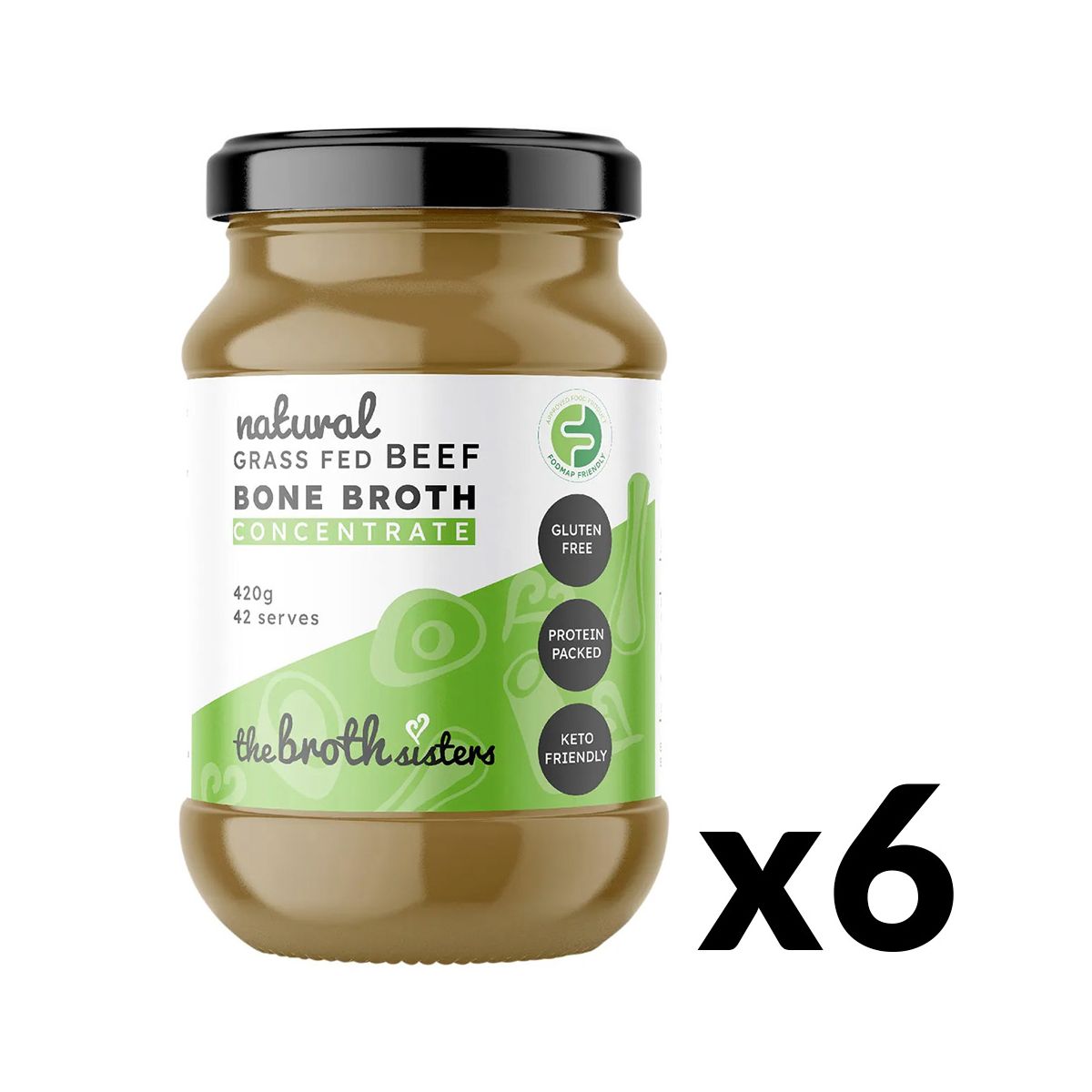 The Broth Sisters Beef Bone Broth Concentrate Natural 420g 6 Pack