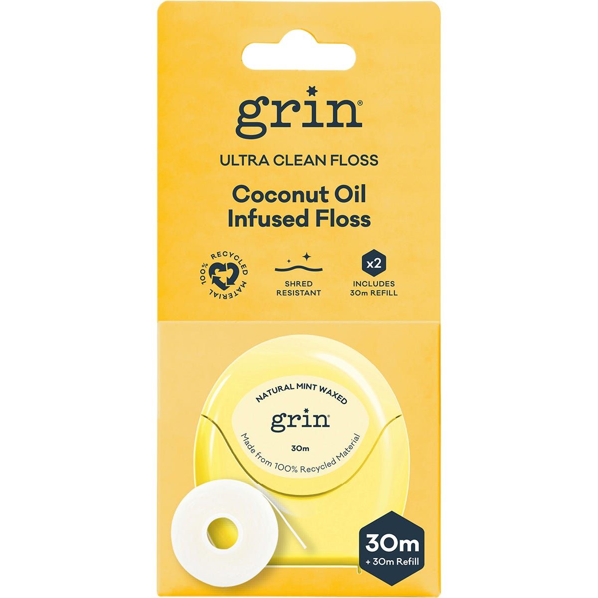 Grin Ultra Clean Floss Coconut Oil Infused 30m + Refill