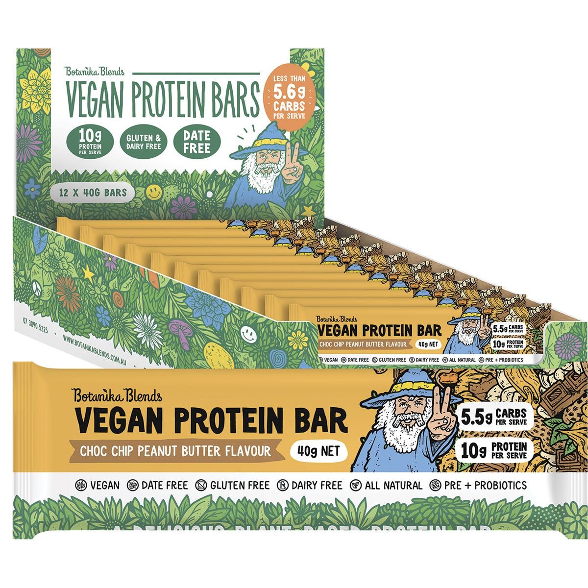 Botanika Blends Vegan Protein Bars Choc Chip Peanut Butter 12 x 40g