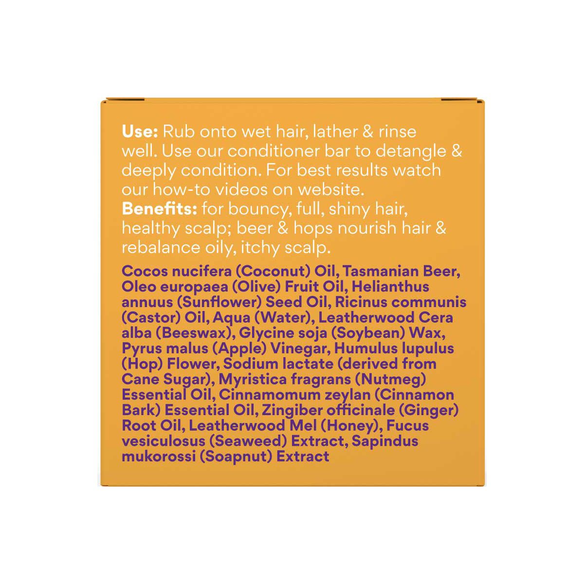 Beauty and the Bees Shampoo Bar Tasmanian Real Beer with Ginger, Cinnamon & Nutmeg 120g