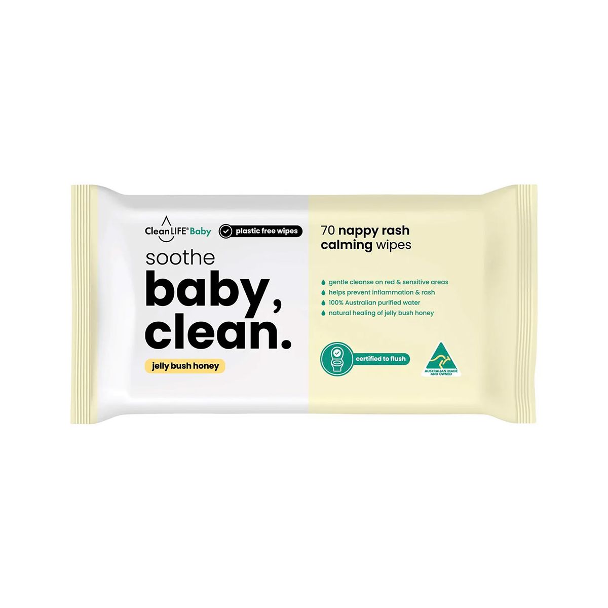 CleanLIFE Baby Clean Soothe Flushable Plastic Free Wipes 70pk