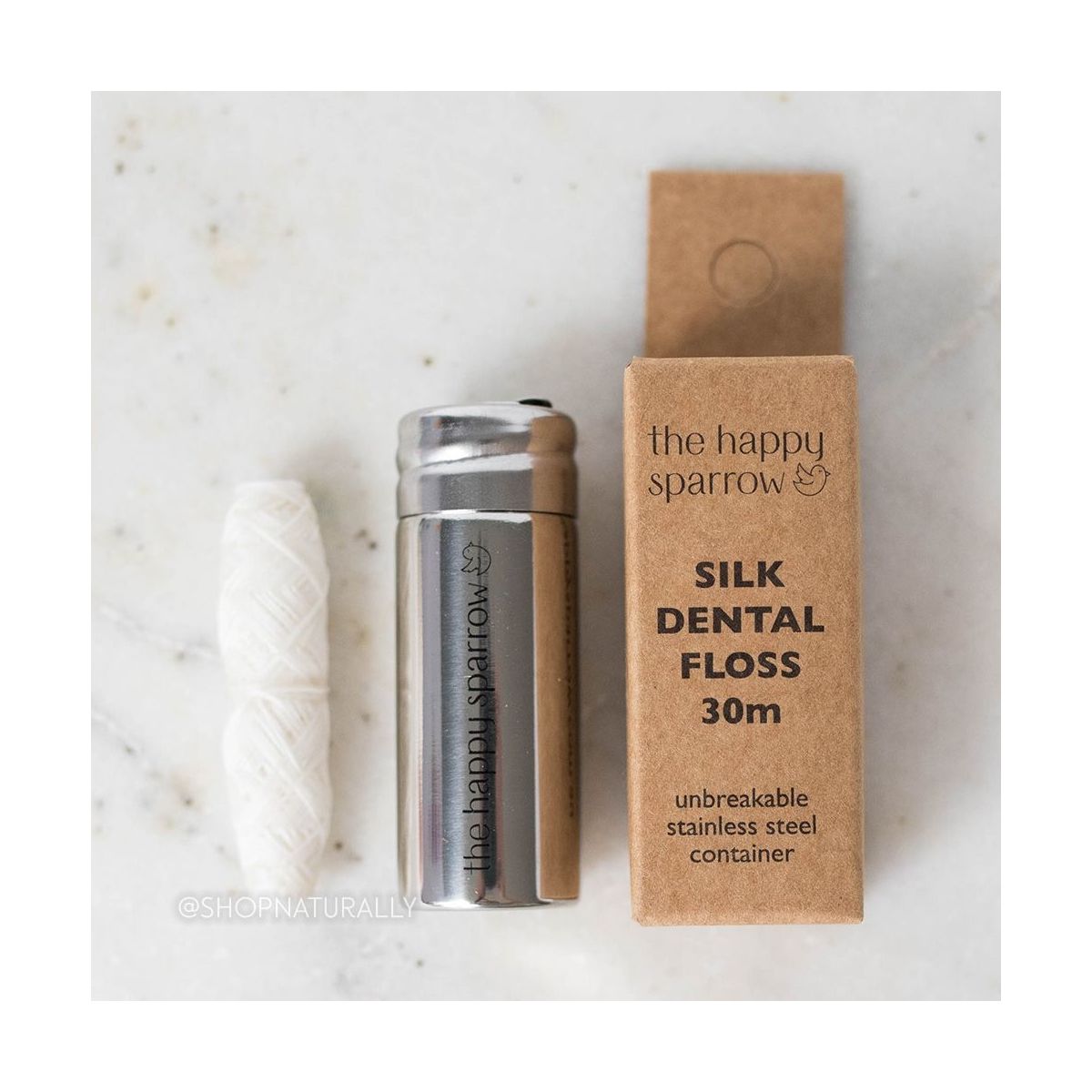 Buy The Happy Sparrow Silk Dental Floss in Stainless Steel Container Online