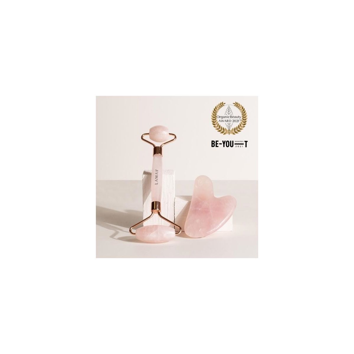 Buy La Mav Rose Quartz Gua Sha and Roller Set Online