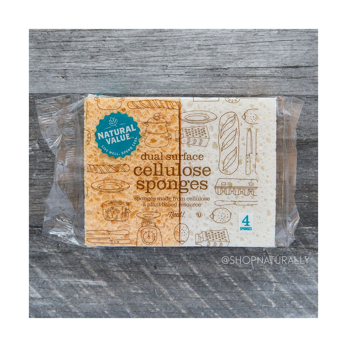 Natural Value Dual Surface Cellulose Sponges 4 Pack