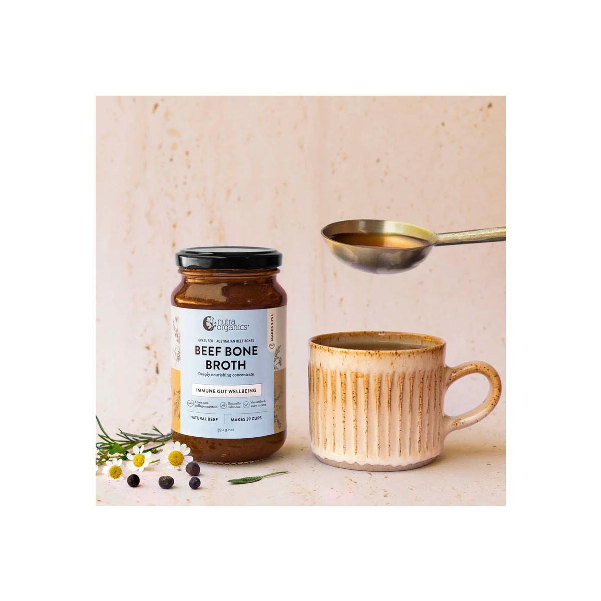Nutra Organics Bone Broth Beef Concentrate Natural Beef 390g