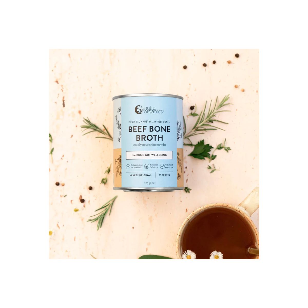 Nutra Organics Bone Broth Beef Powder Hearty Original 125g