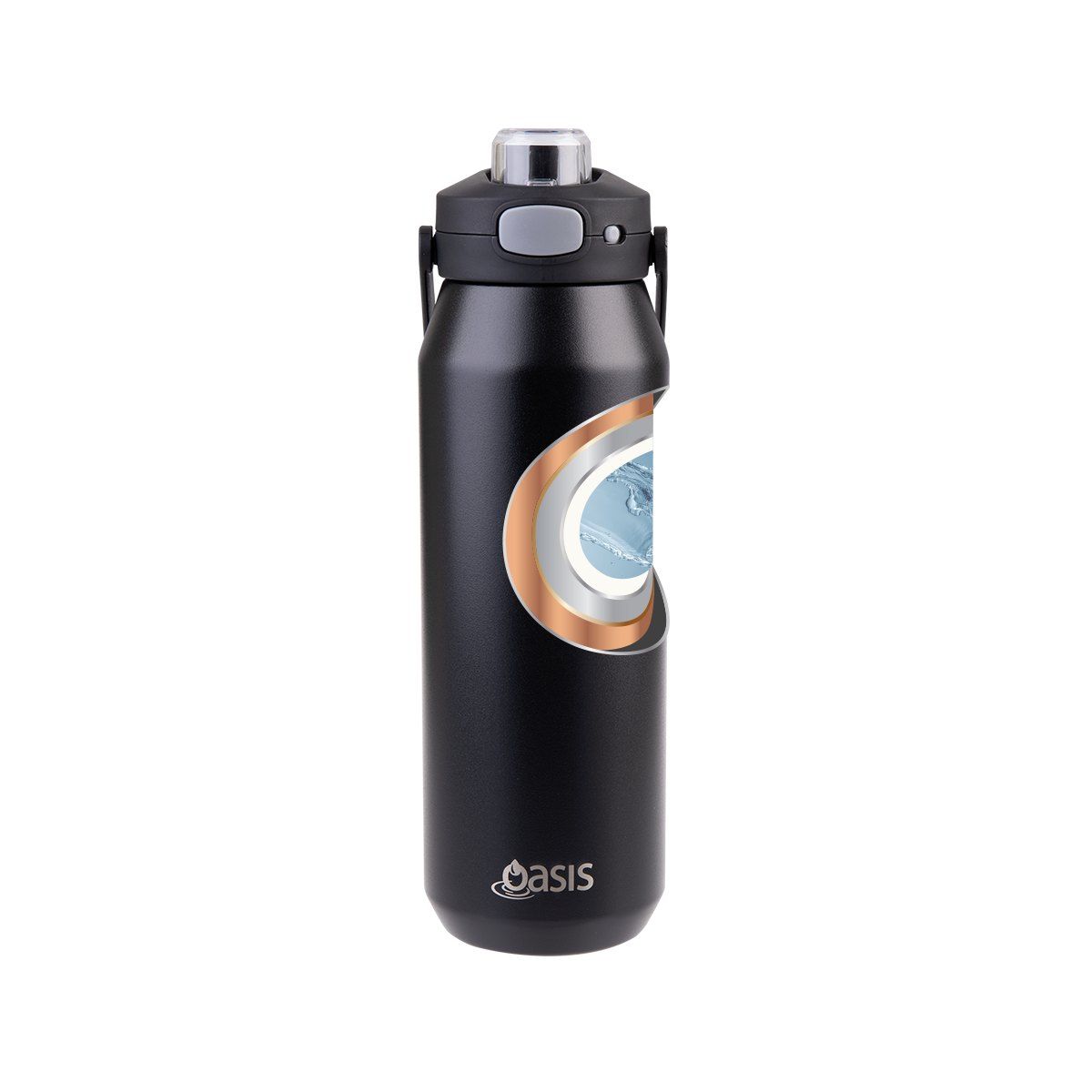 OASIS CERAMIC LINED STAINLESS STEEL TRIPLE WALL INSULATED 'CAPRI' DRINK BOTTLE W/ QUICK RELEASE LID 1L BLACK