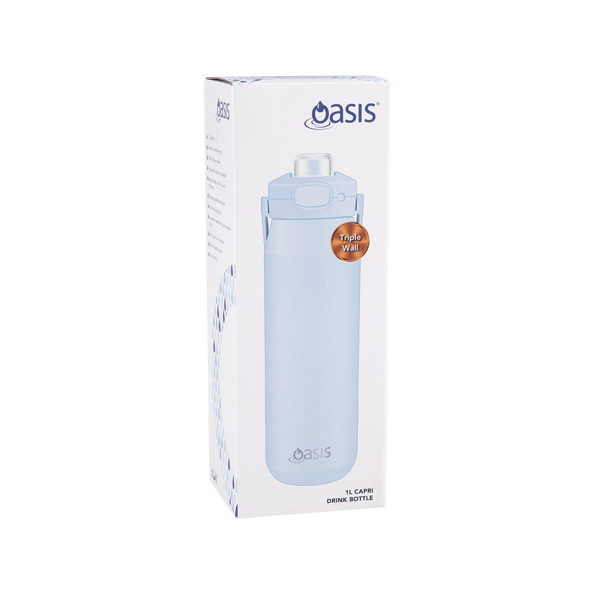 OASIS CERAMIC LINED STAINLESS STEEL TRIPLE WALL INSULATED 'CAPRI' DRINK BOTTLE W/ QUICK RELEASE LID 1L PERIWINKLE