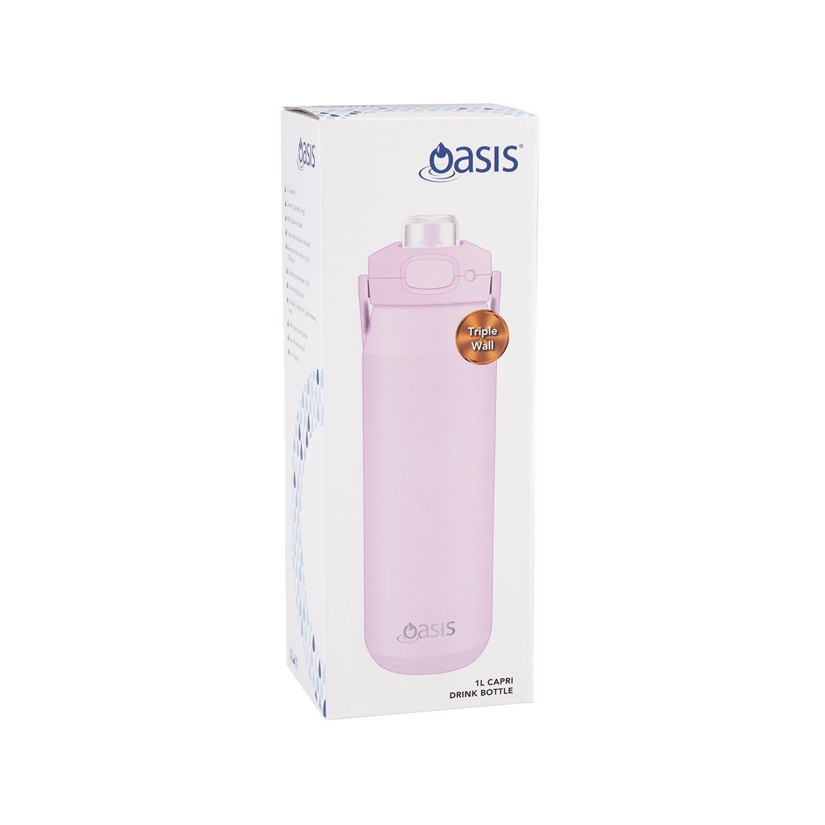 OASIS CERAMIC LINED STAINLESS STEEL TRIPLE WALL INSULATED 'CAPRI' DRINK BOTTLE W/ QUICK RELEASE LID 1L PINK LEMONADE