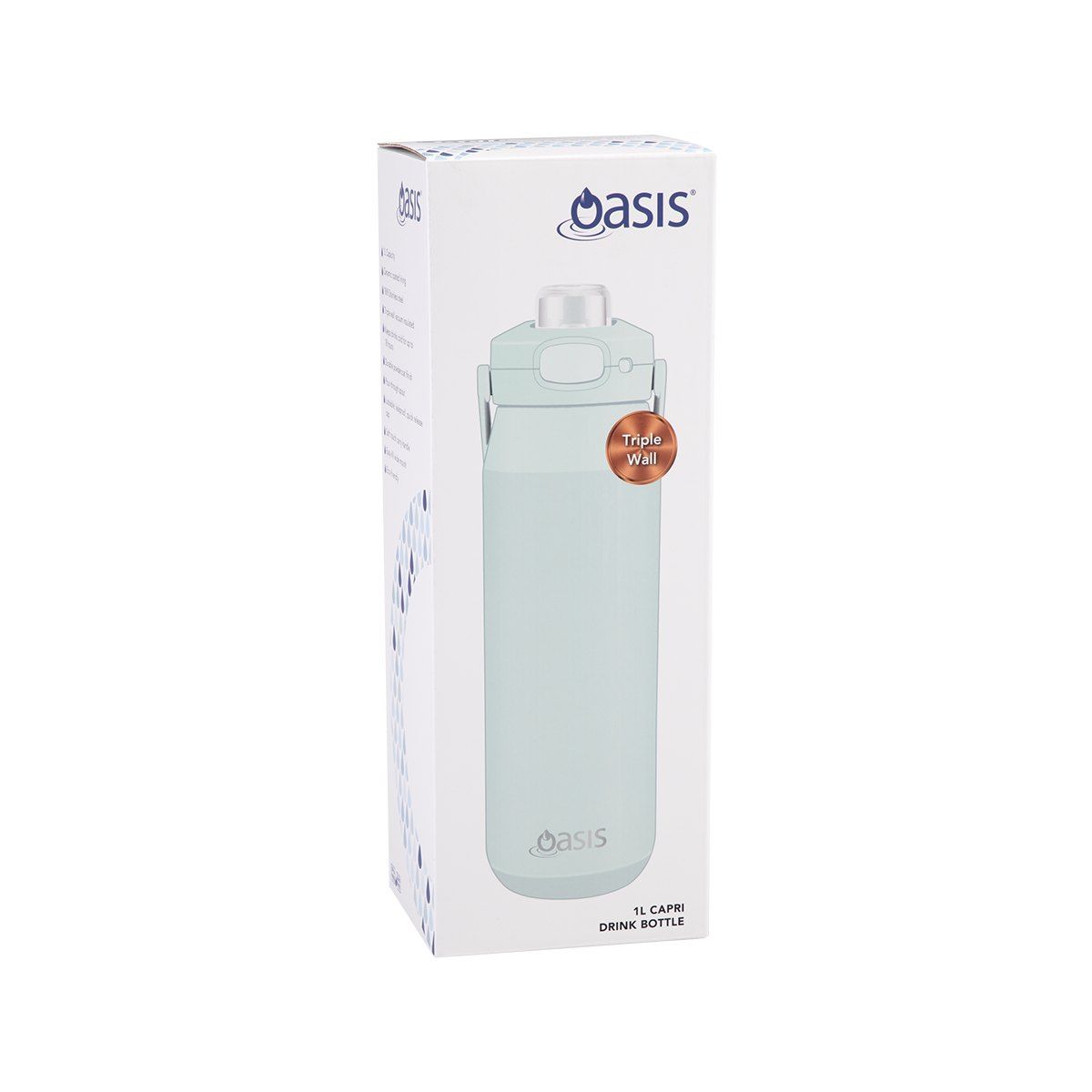 OASIS CERAMIC LINED STAINLESS STEEL TRIPLE WALL INSULATED 'CAPRI' DRINK BOTTLE W/ QUICK RELEASE LID 1L SEA MIST