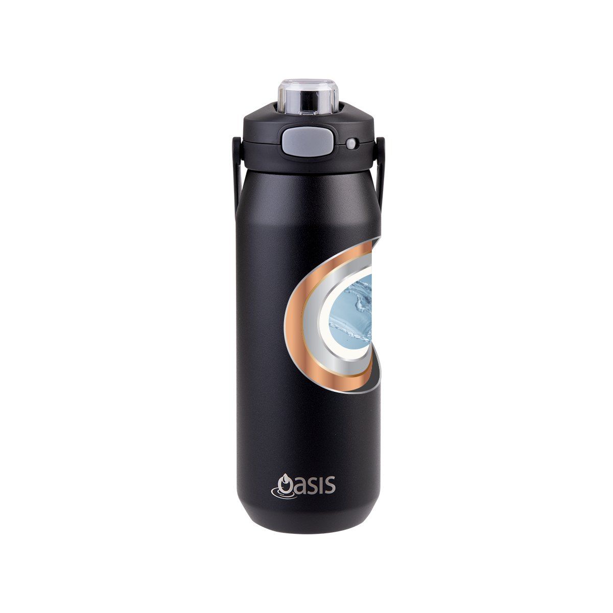 OASIS CERAMIC LINED STAINLESS STEEL TRIPLE WALL INSULATED 'CAPRI' DRINK BOTTLE W/ QUICK RELEASE LID 750ML BLACK