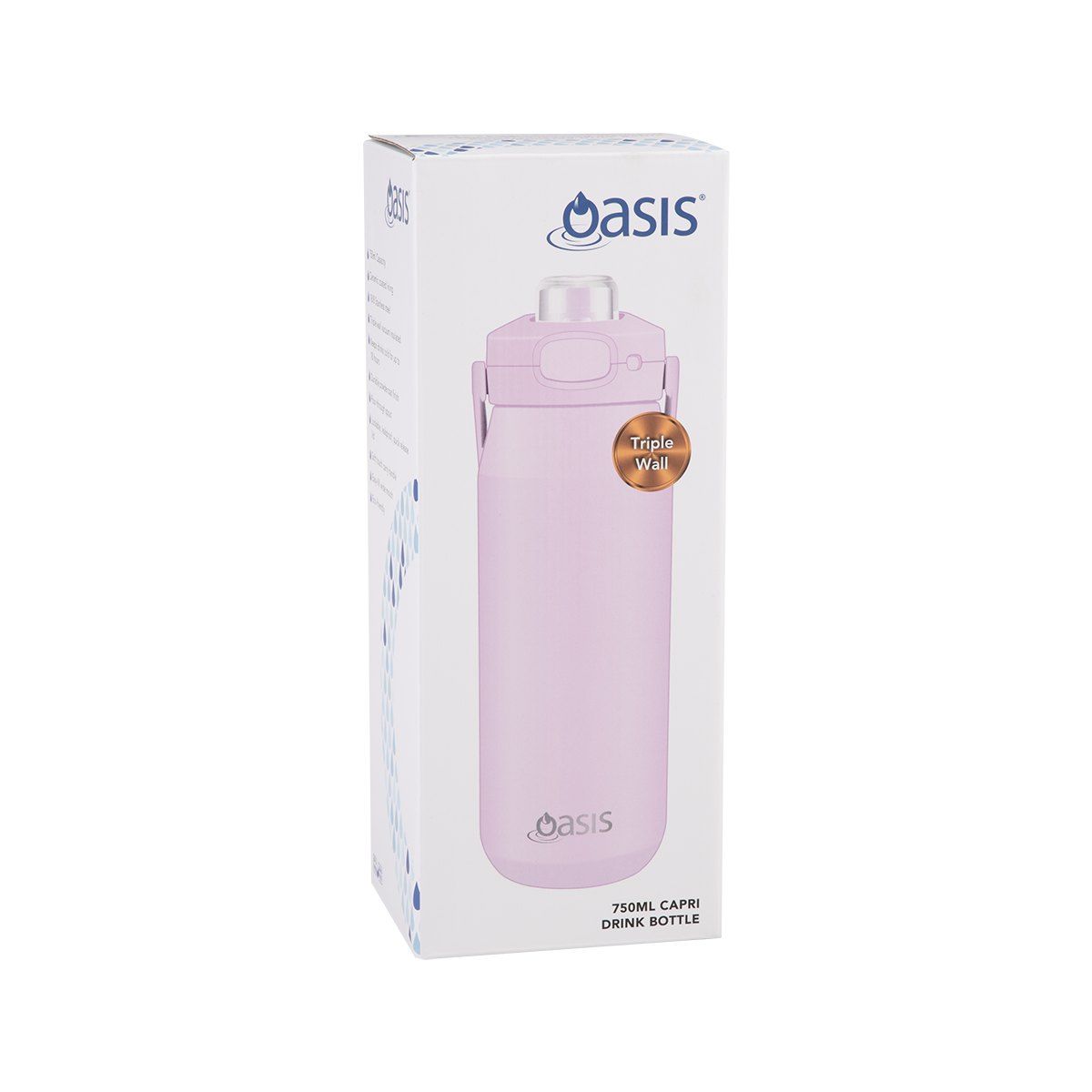 OASIS CERAMIC LINED STAINLESS STEEL TRIPLE WALL INSULATED 'CAPRI' DRINK BOTTLE W/ QUICK RELEASE LID 750ML PINK LEMONADE