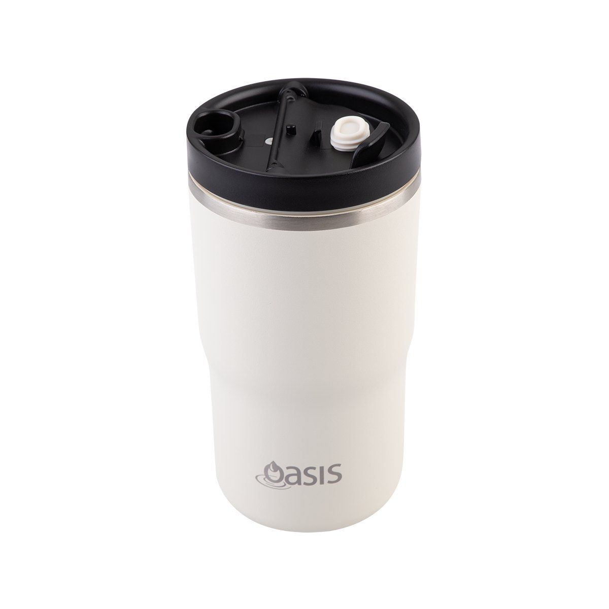 OASIS CERAMIC LINED STAINLESS STEEL DOUBLE WALL INSULATED TRAVEL MUG 480ML ALABASTER
