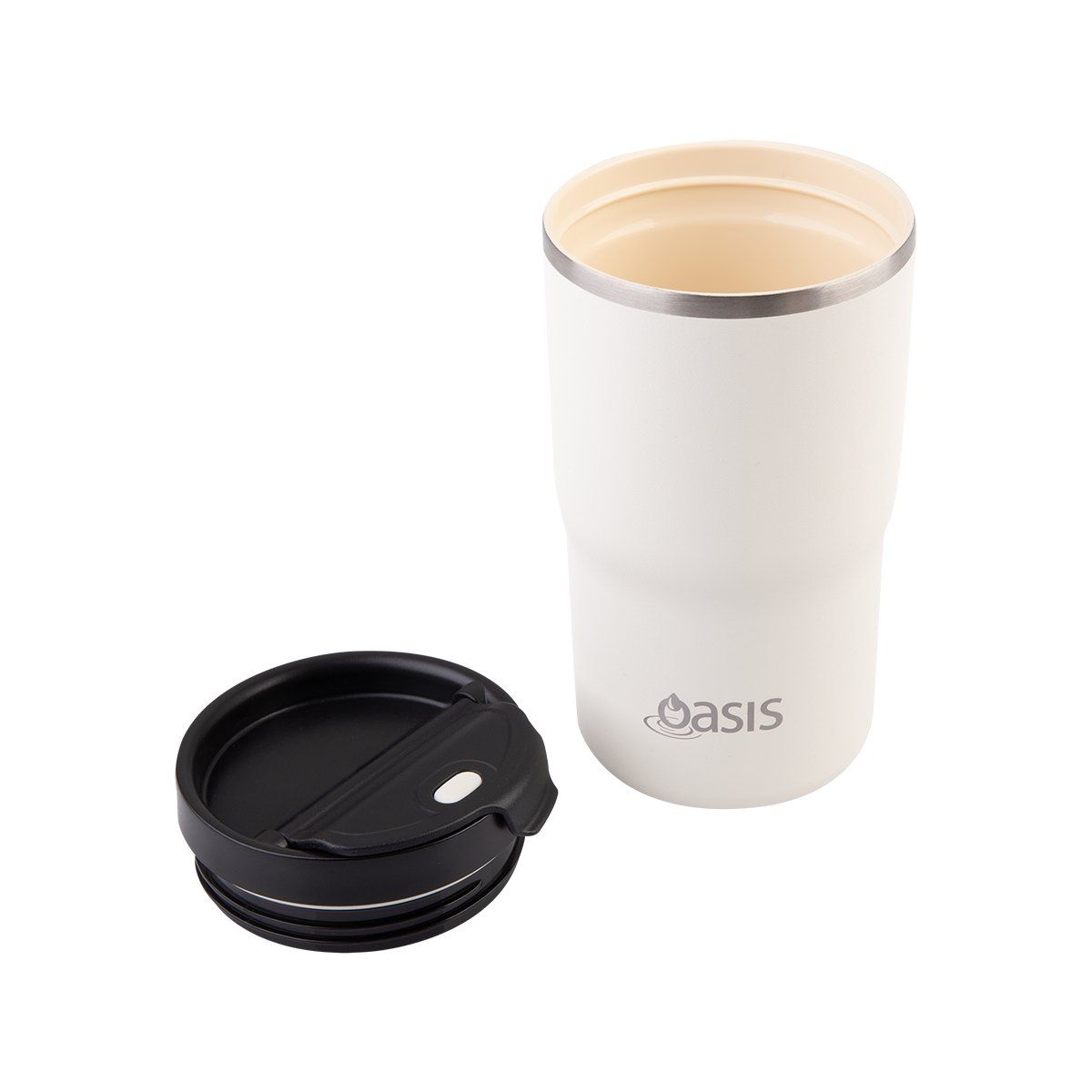 OASIS CERAMIC LINED STAINLESS STEEL DOUBLE WALL INSULATED TRAVEL MUG 480ML ALABASTER