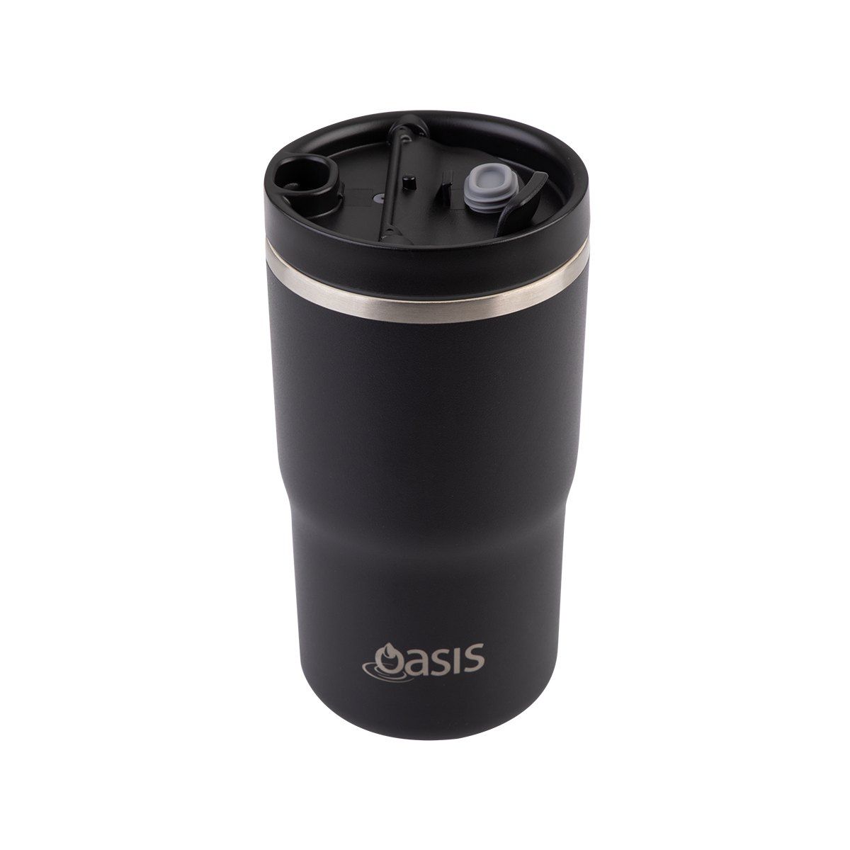 OASIS CERAMIC LINED STAINLESS STEEL DOUBLE WALL INSULATED TRAVEL MUG 480ML BLACK