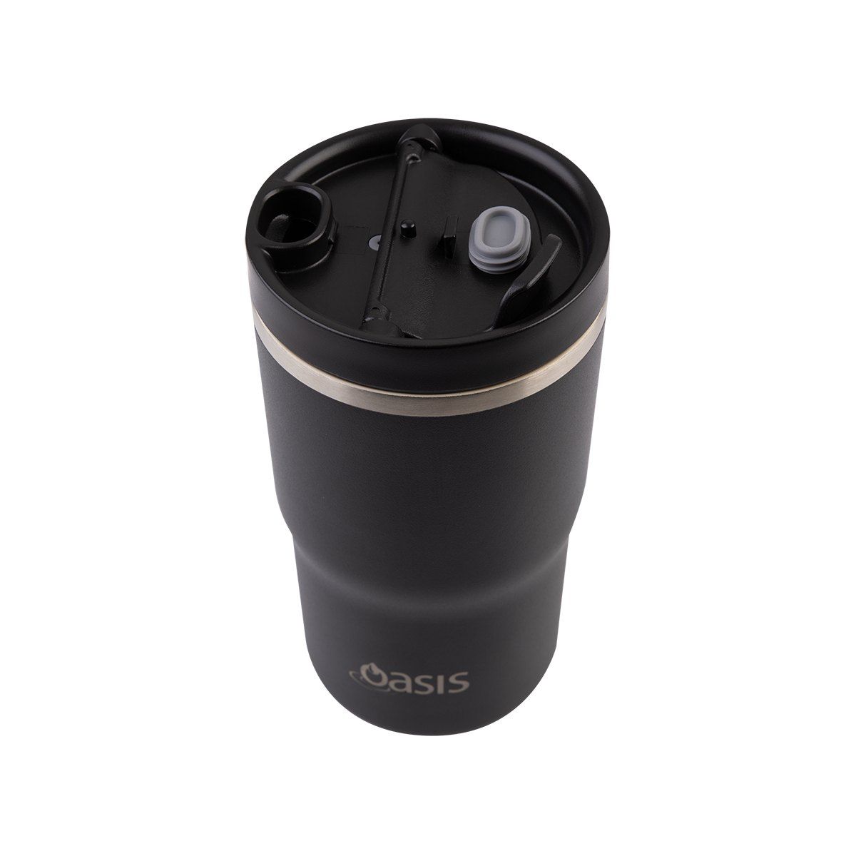 OASIS CERAMIC LINED STAINLESS STEEL DOUBLE WALL INSULATED TRAVEL MUG 480ML BLACK
