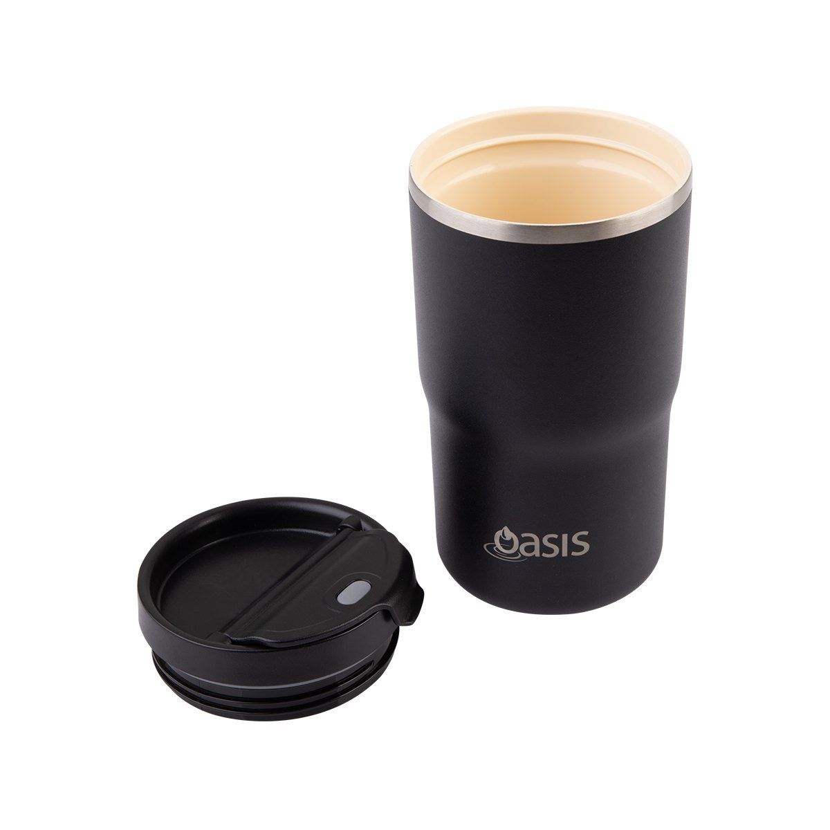 OASIS CERAMIC LINED STAINLESS STEEL DOUBLE WALL INSULATED TRAVEL MUG 480ML BLACK
