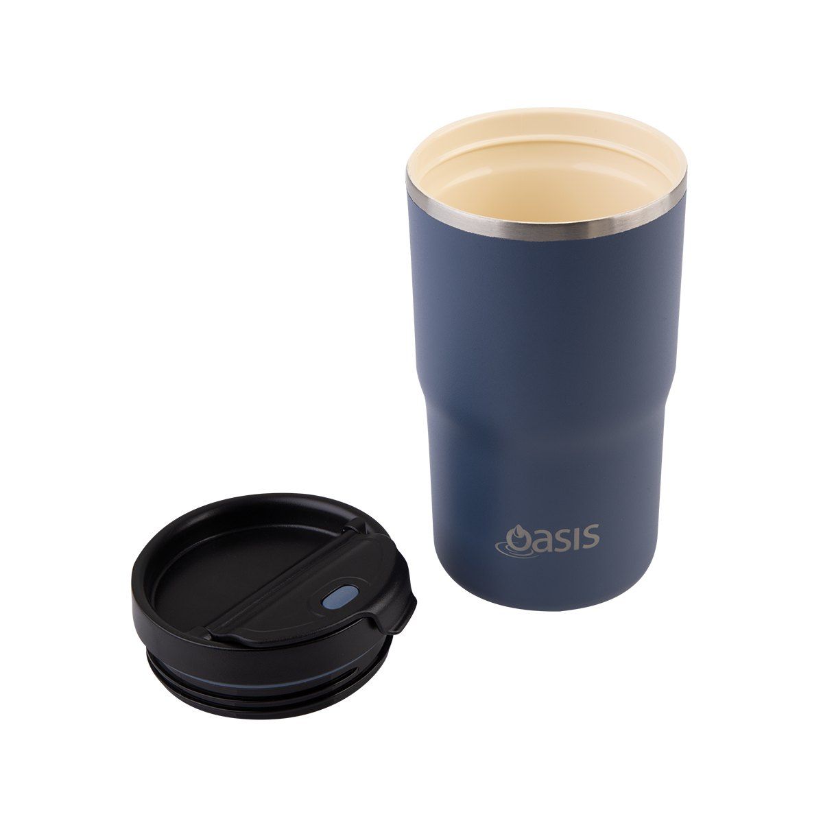 OASIS CERAMIC LINED STAINLESS STEEL DOUBLE WALL INSULATED TRAVEL MUG 480ML INDIGO