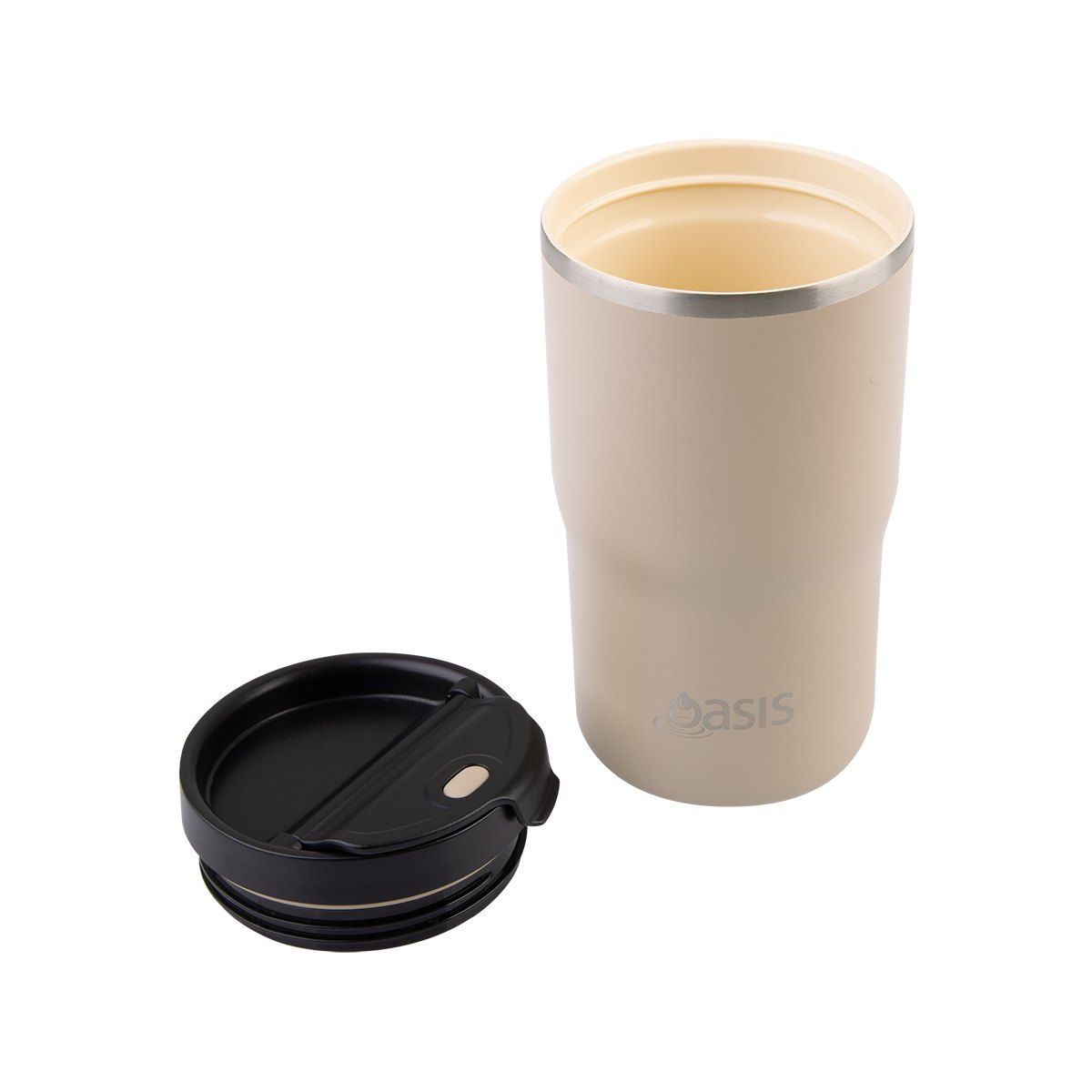 OASIS CERAMIC LINED STAINLESS STEEL DOUBLE WALL INSULATED TRAVEL MUG 480ML LATTE