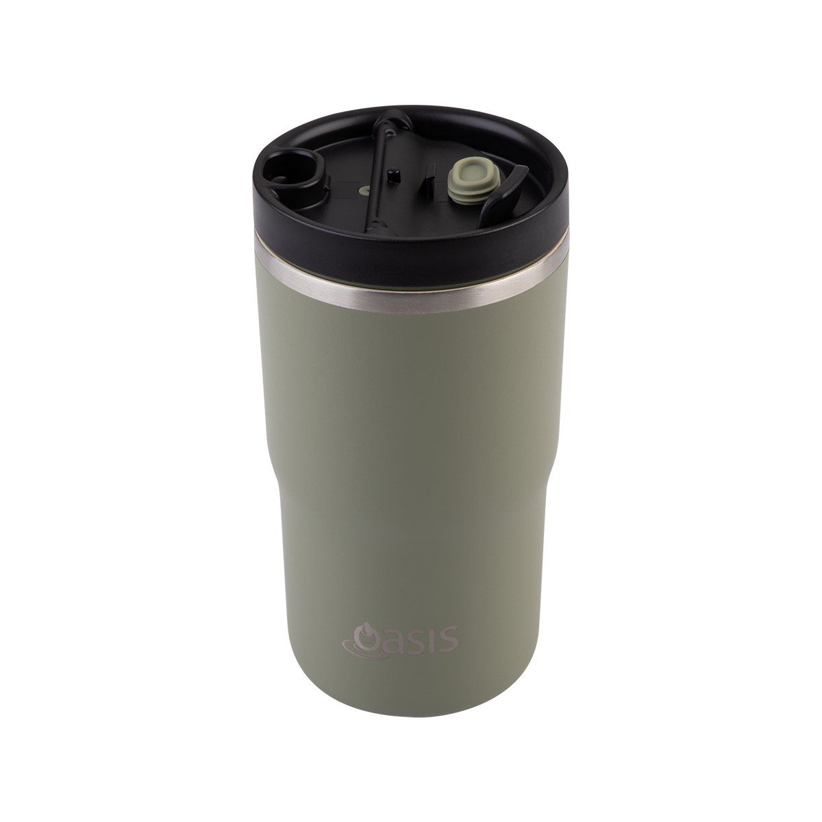 OASIS CERAMIC LINED STAINLESS STEEL DOUBLE WALL INSULATED TRAVEL MUG 480ML OLIVE GREEN