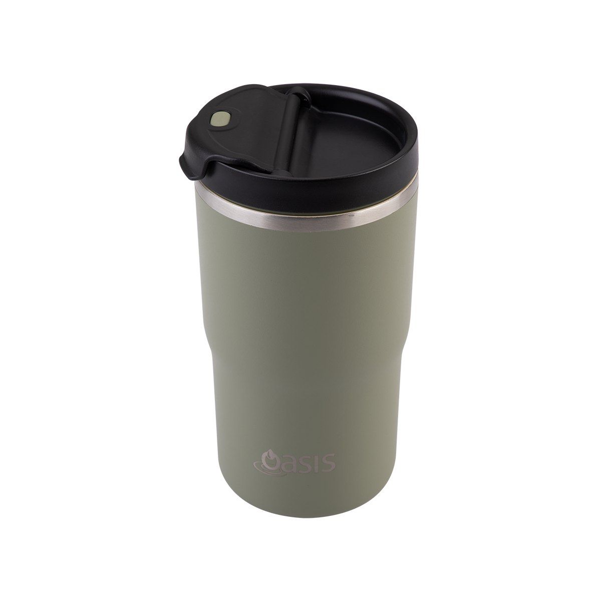 OASIS CERAMIC LINED STAINLESS STEEL DOUBLE WALL INSULATED TRAVEL MUG 480ML OLIVE GREEN