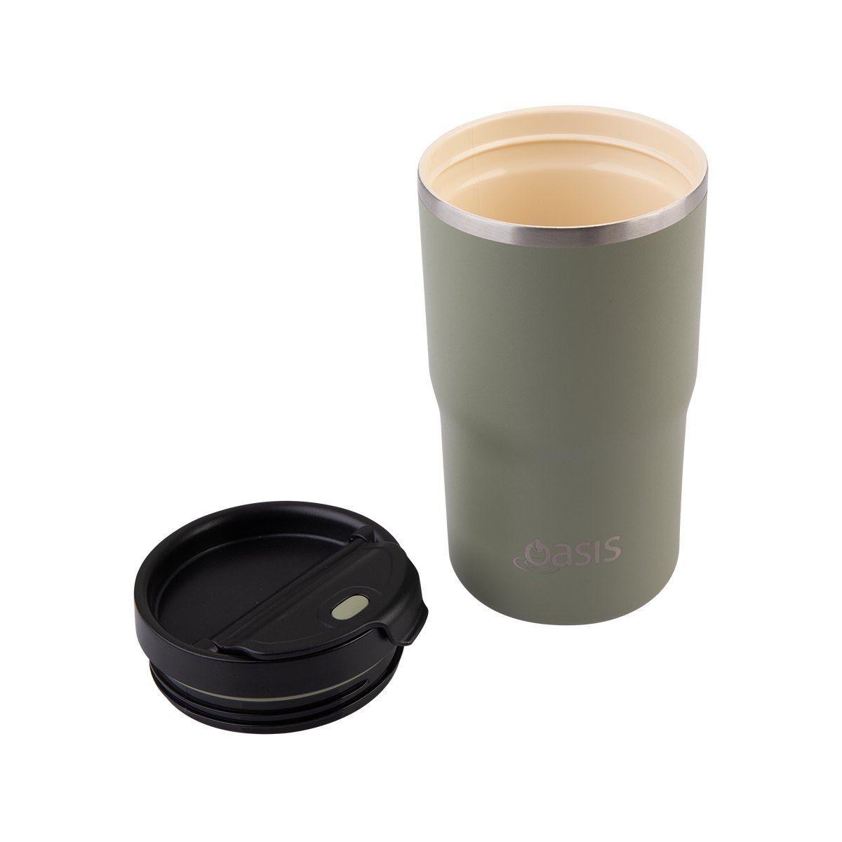 OASIS CERAMIC LINED STAINLESS STEEL DOUBLE WALL INSULATED TRAVEL MUG 480ML OLIVE GREEN