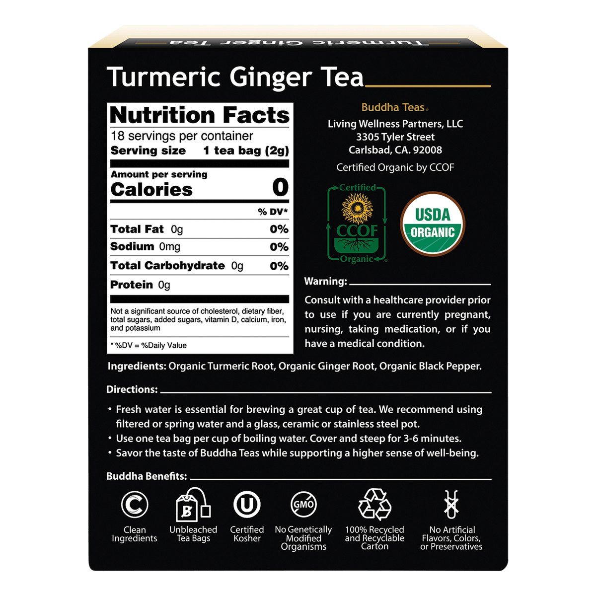Organic Herbal Tea Bags Turmeric Ginger Tea 18pk