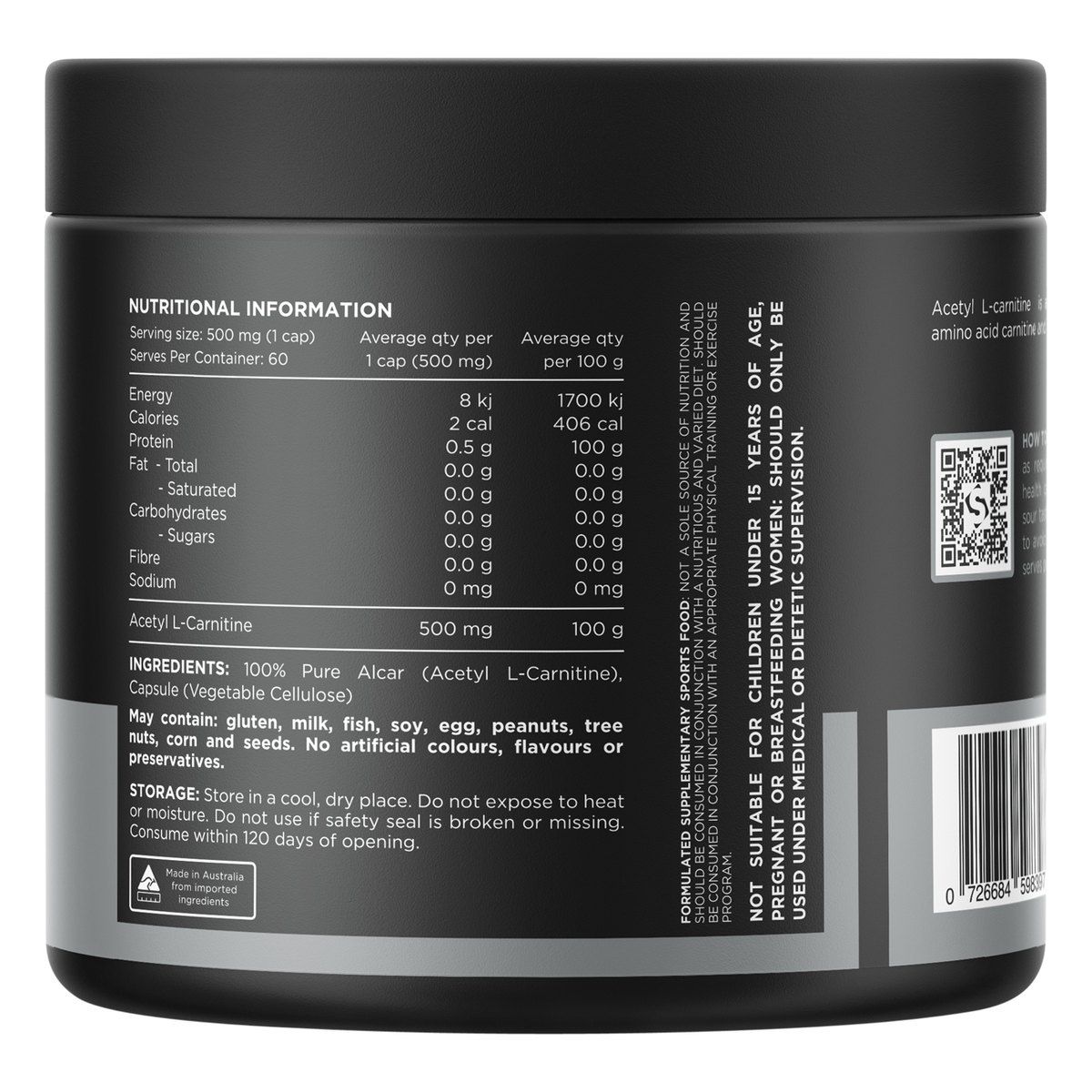 Switch Nutrition Alcar 100% Pure Acetyl L-Carnitine 60 Caps
