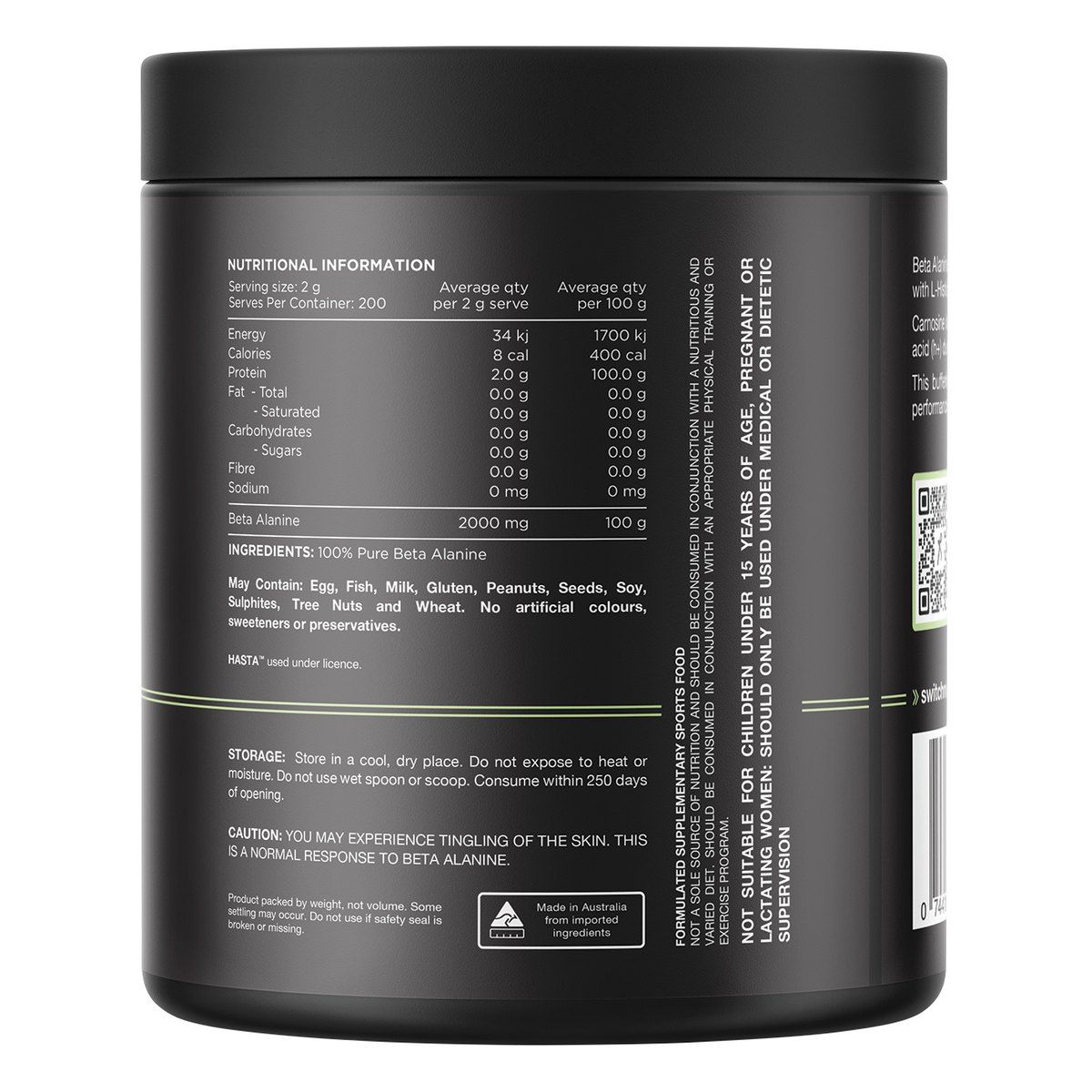 Switch Nutrition Hasta Beta Alanine Powder 100% Pure Unflavoured 400g
