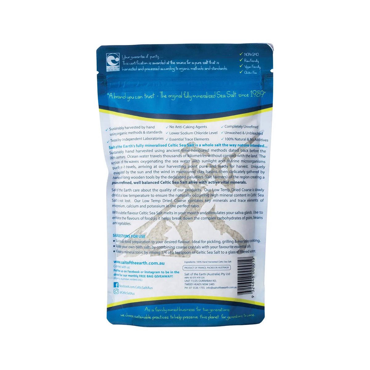 Salt Of The Earth Celtic Sea Salt Low Temp Dried Coarse 250g