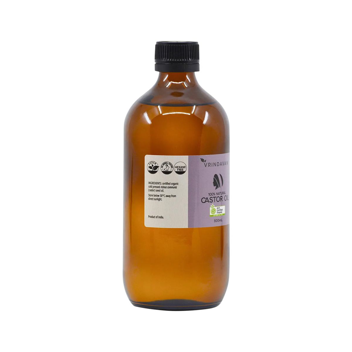 Vrindavan Castor Oil 100% Natural 500ml in glass bottle