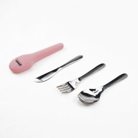 Buy Green Essentials Stainless Steel Travel Cutlery in Pink Silicone Pouch Online