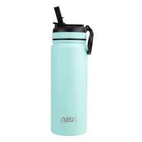 Buy oasis stainless steel sports bottle with sippy straw lid 550ml mint